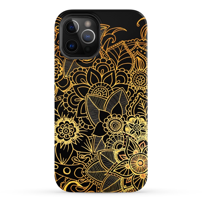 iPhone 12 Pro Max StrongFit Floral Doodle Gold G523 by Medusa GraphicArt