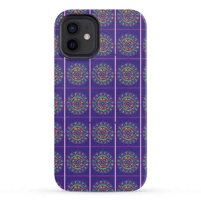 iPhone 12 mini StrongFit Blue Mandala Design  by Merveilleux Clement