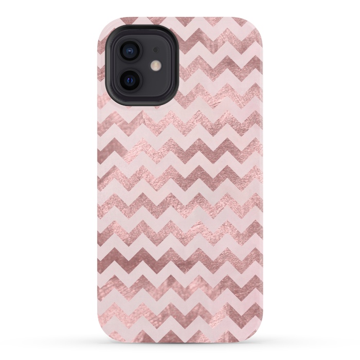 iPhone 12 StrongFit Elegant Rose Gold Chevron Stripes 2 by Andrea Haase