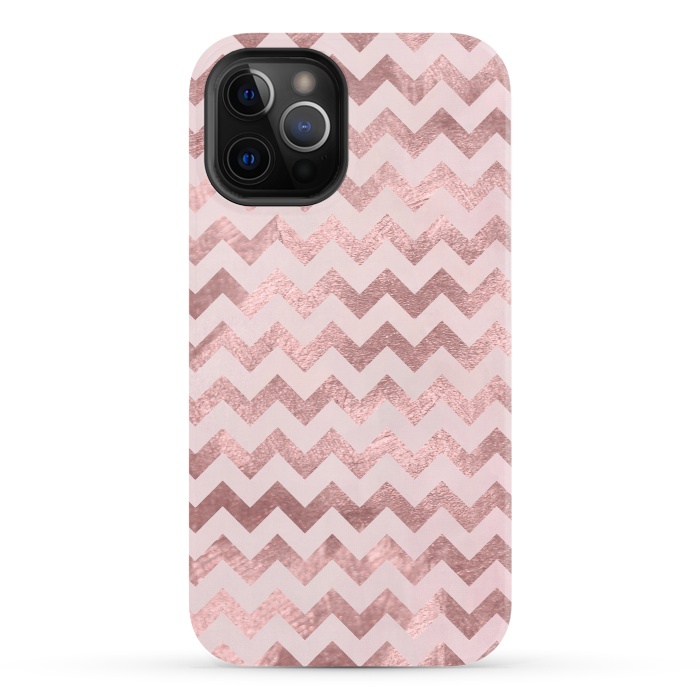 iPhone 12 Pro StrongFit Elegant Rose Gold Chevron Stripes 2 by Andrea Haase