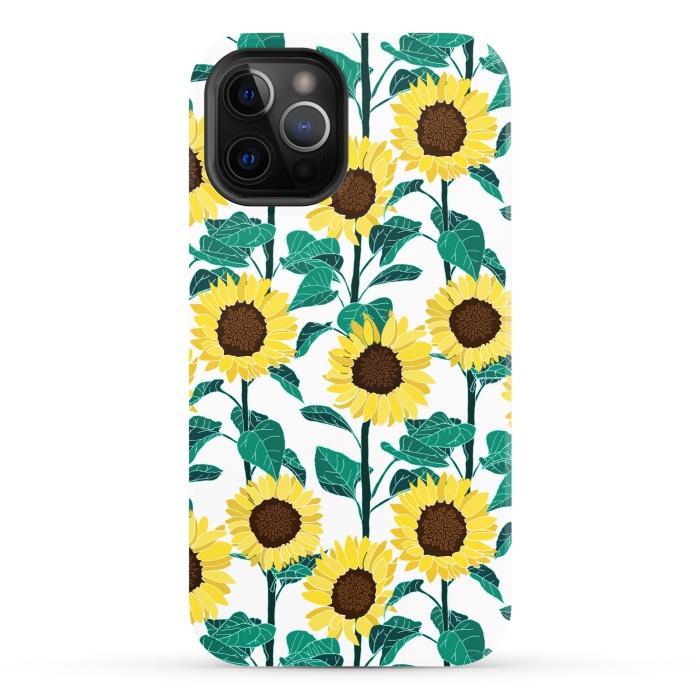 iPhone 12 Pro StrongFit Sunny Sunflowers - White  by Tigatiga