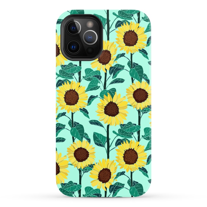 iPhone 12 Pro StrongFit Sunny Sunflowers - Mint  by Tigatiga