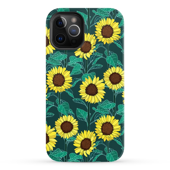 iPhone 12 Pro StrongFit Sunny Sunflowers - Emerald  by Tigatiga