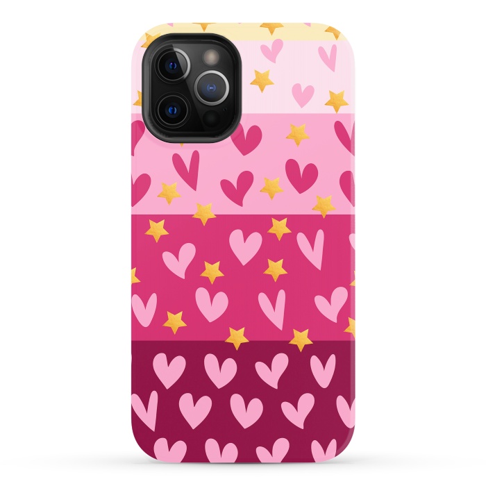 iPhone 12 Pro StrongFit Pink Hearts With Stars by Rossy Villarreal