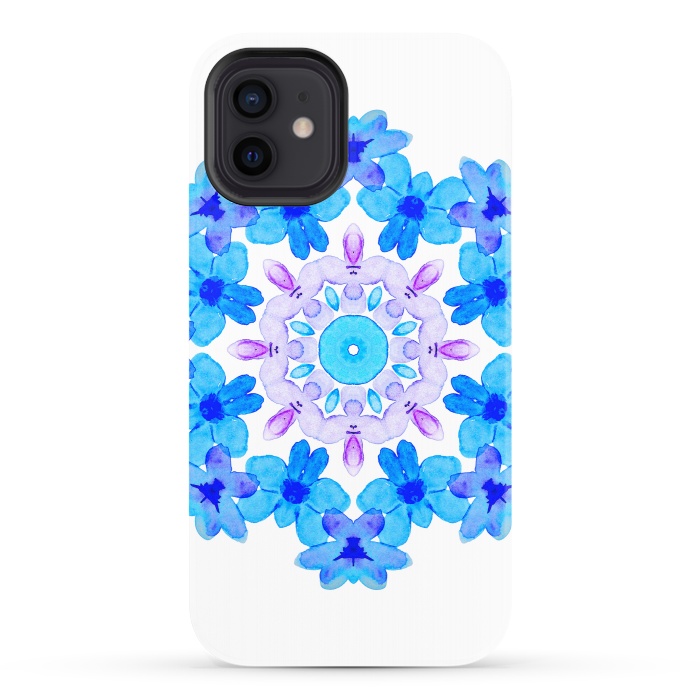 iPhone 12 StrongFit Flower Mandala Violet Blue Watercolor Floral Art by Boriana Giormova