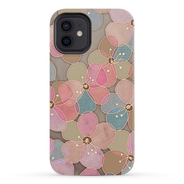 iPhone 12 mini StrongFit Simple Floral in Soft Neutrals and Pink by Micklyn Le Feuvre
