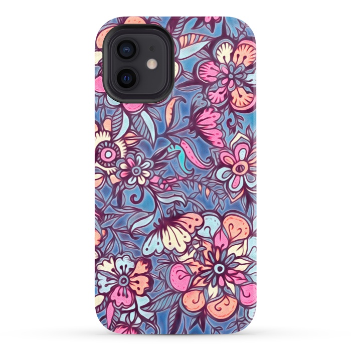 iPhone 12 StrongFit Sweet Spring Floral - soft indigo & candy pastels by Micklyn Le Feuvre
