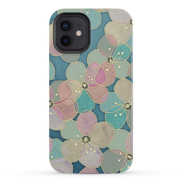 iPhone 12 mini StrongFit It's Always Summer Somewhere - floral pattern on teal by Micklyn Le Feuvre