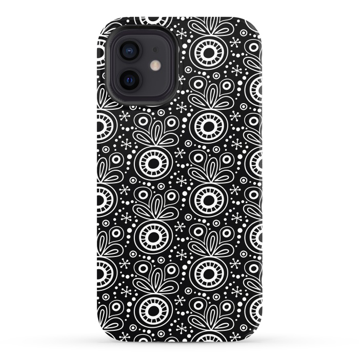 iPhone 12 StrongFit Abstract Doodle Pattern Black by Majoih