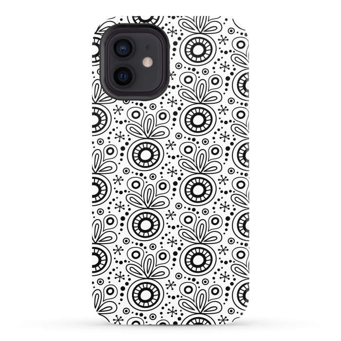iPhone 12 StrongFit Abstract Doodle Pattern White by Majoih