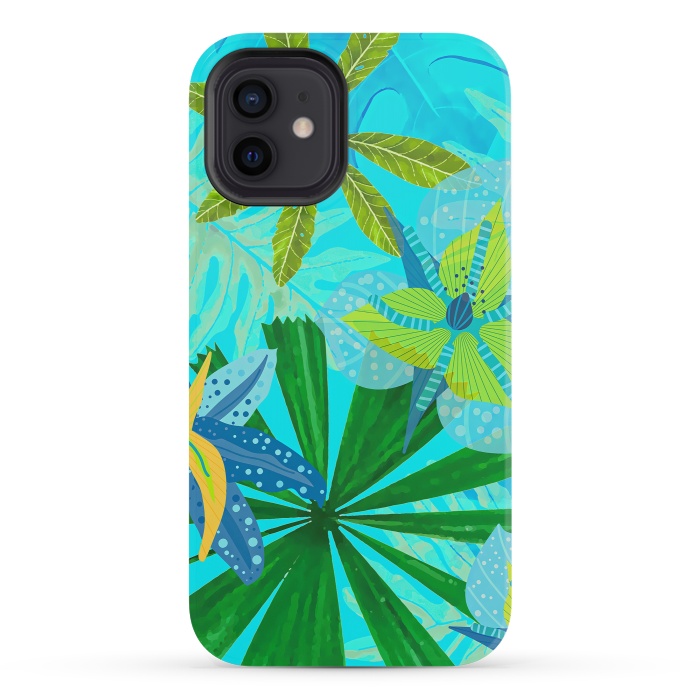 iPhone 12 mini StrongFit Watercolor Abstract Teal and Blue Aloha tropical Jungle by  Utart