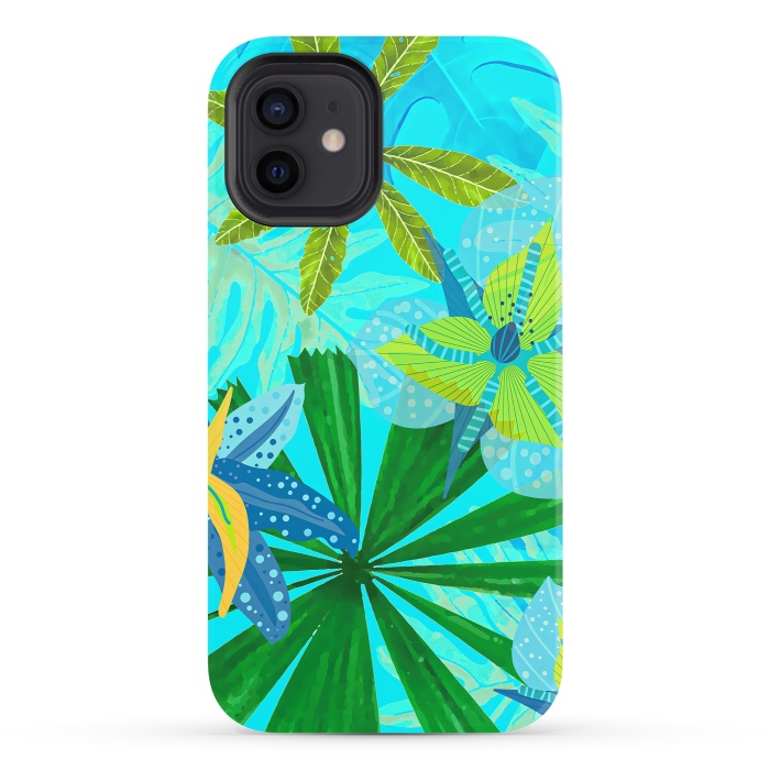 iPhone 12 StrongFit Watercolor Abstract Teal and Blue Aloha tropical Jungle by  Utart