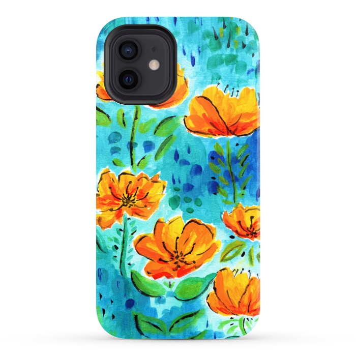 iPhone 12 StrongFit Abstract Orange Poppies by Tigatiga
