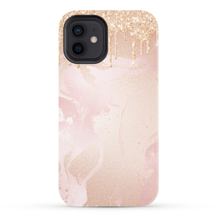 iPhone 12 StrongFit Gold Glitter Rain on Blush Marble by  Utart
