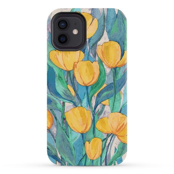 iPhone 12 mini StrongFit Blooming Golden Tulips in Gouache  by Micklyn Le Feuvre