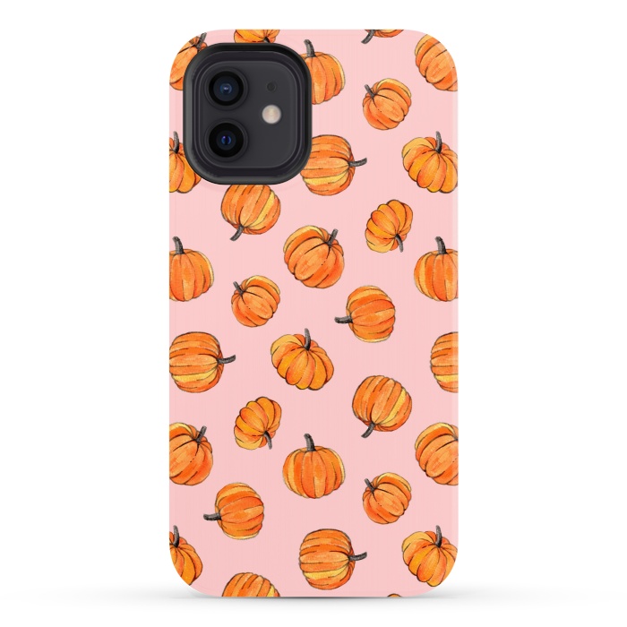 iPhone 12 StrongFit Tiny Pumpkin Polka Dots on Pink by Micklyn Le Feuvre