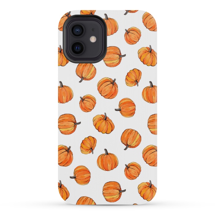 iPhone 12 mini StrongFit Tiny Pumpkin Polka Dots on White by Micklyn Le Feuvre