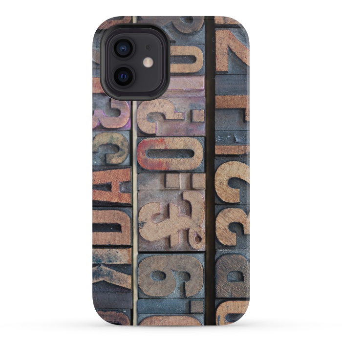 iPhone 12 mini StrongFit Old Wooden Print Blocks by Andrea Haase