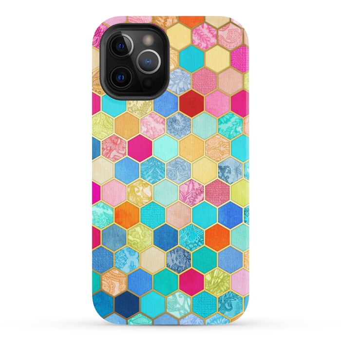 iPhone 12 Pro StrongFit Patterned Honeycomb Patchwork in Jewel Colors by Micklyn Le Feuvre