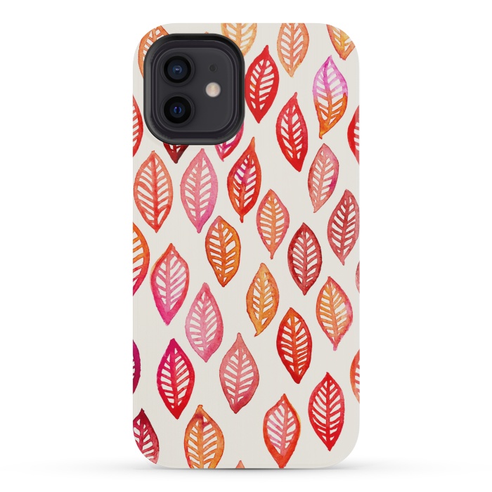 iPhone 12 mini StrongFit Watercolor Leaf Pattern in Autumn Colors by Micklyn Le Feuvre