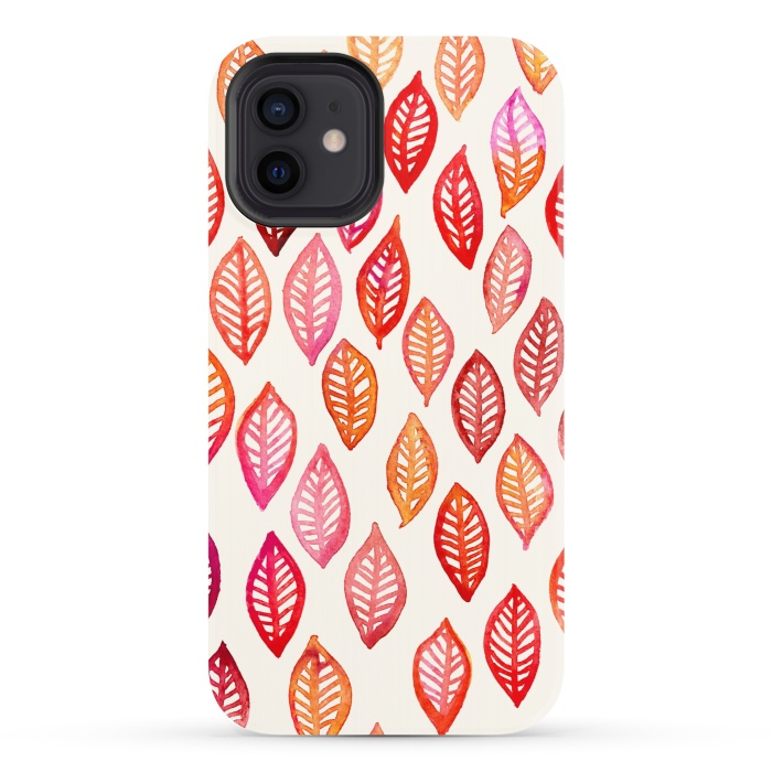 iPhone 12 StrongFit Watercolor Leaf Pattern in Autumn Colors by Micklyn Le Feuvre