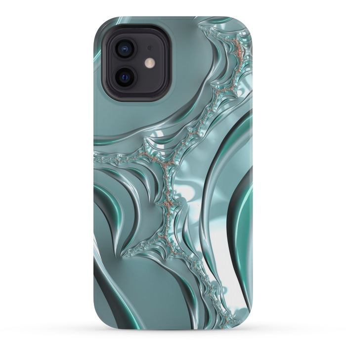 iPhone 12 mini StrongFit Shiny blue teal fractal 2 by Andrea Haase