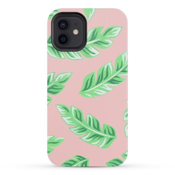 iPhone 12 mini StrongFit Pink Tropical Palm Leaf Print by Becky Starsmore