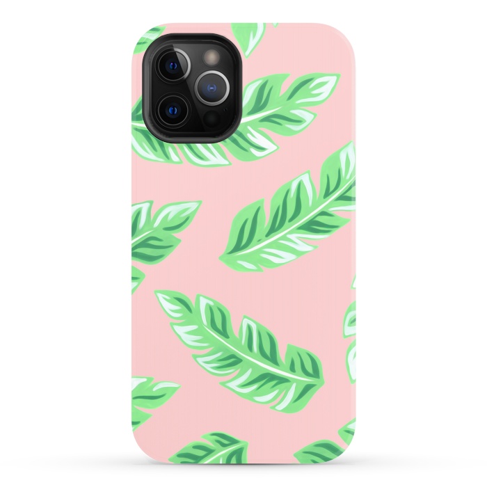 iPhone 12 Pro StrongFit Pink Tropical Palm Leaf Print by Becky Starsmore