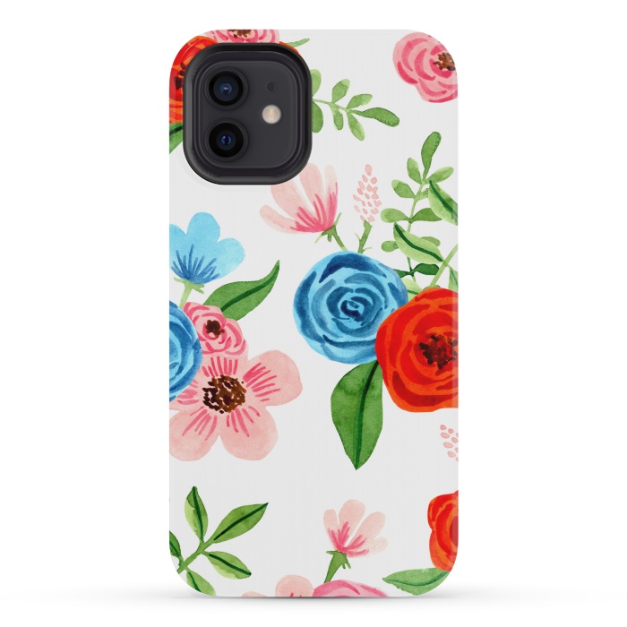 iPhone 12 mini StrongFit White Ditsy Block Floral Garden Print by Becky Starsmore