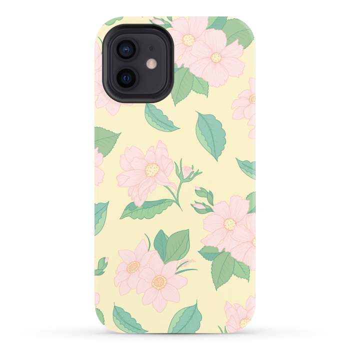 iPhone 12 StrongFit Yellow Pastel Floral Print by Becky Starsmore
