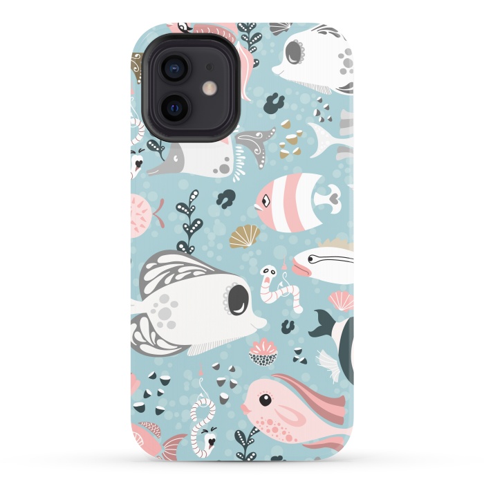 iPhone 12 StrongFit Funny Fish in Pink and Grey by Paula Ohreen