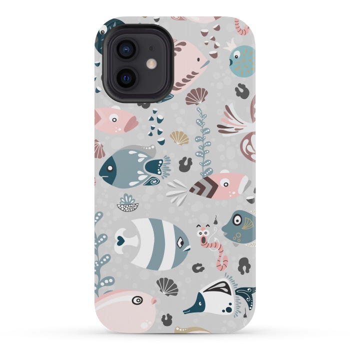 iPhone 12 mini StrongFit Funny Fish in Pink and Blue by Paula Ohreen