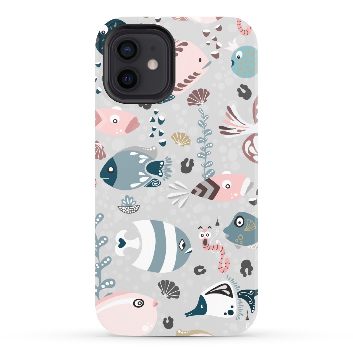 iPhone 12 StrongFit Funny Fish in Pink and Blue by Paula Ohreen