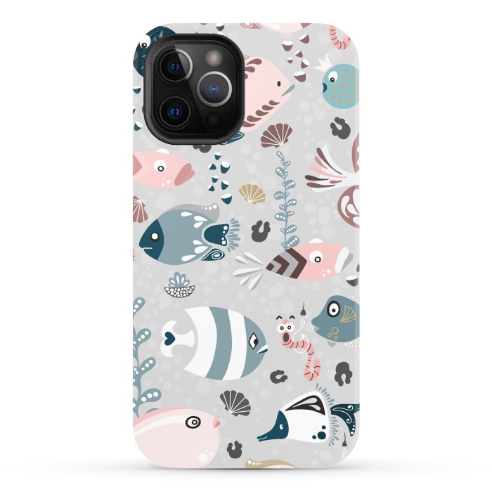 iPhone 12 Pro StrongFit Funny Fish in Pink and Blue by Paula Ohreen