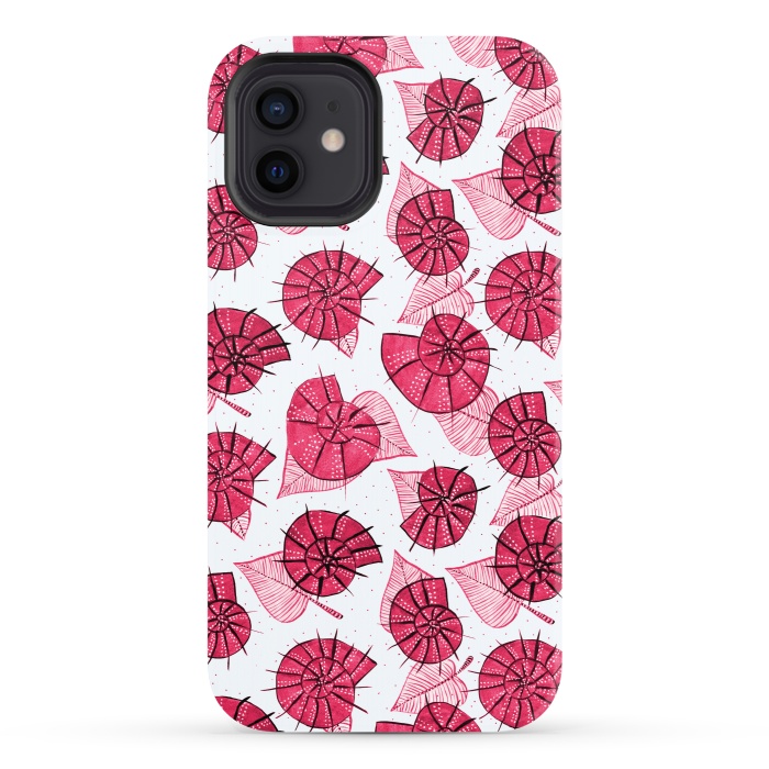 iPhone 12 StrongFit Pink Snails And LeavesPattern by Boriana Giormova