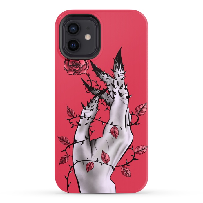iPhone 12 StrongFit Deformed Hand With Thorns And Rose Horror Art by Boriana Giormova