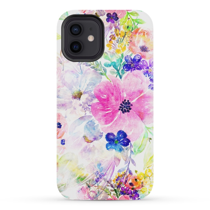 iPhone 12 mini StrongFit Pretty watercolor floral hand paint design by InovArts
