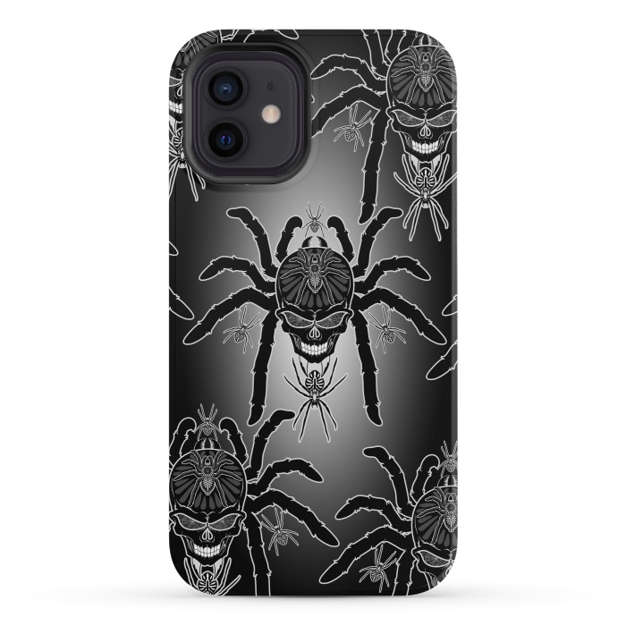 iPhone 12 mini StrongFit Spider Skull Tattoo Black and Whi by BluedarkArt