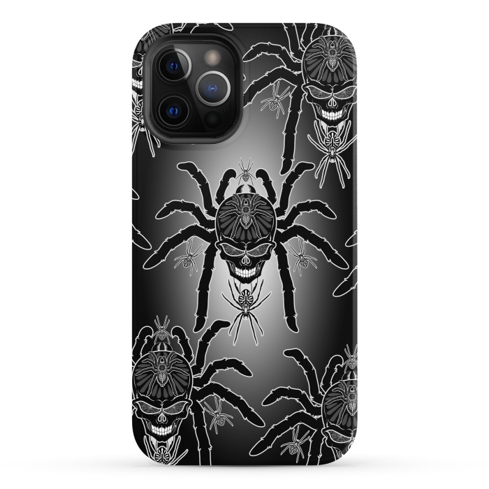 iPhone 12 Pro StrongFit Spider Skull Tattoo Black and Whi by BluedarkArt