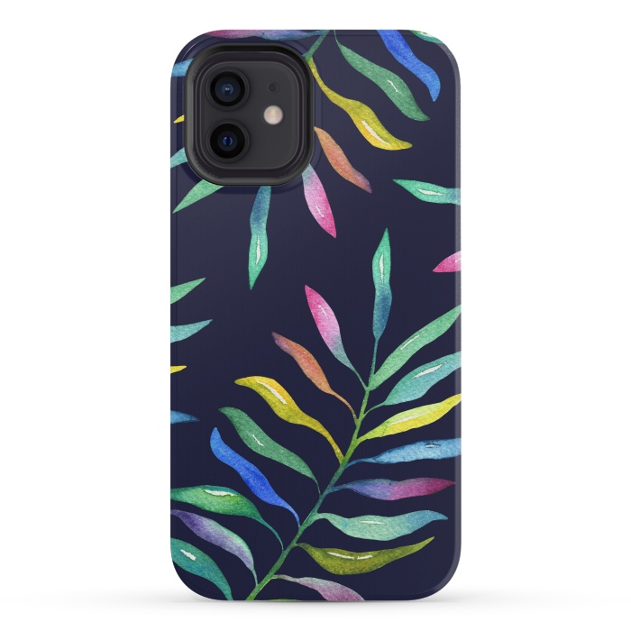 iPhone 12 mini StrongFit Rainbow Tropical Leaf by Noonday Design