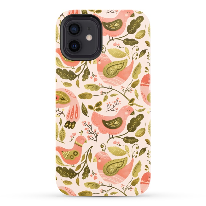 iPhone 12 StrongFit Peachy Keen Birds by Noonday Design