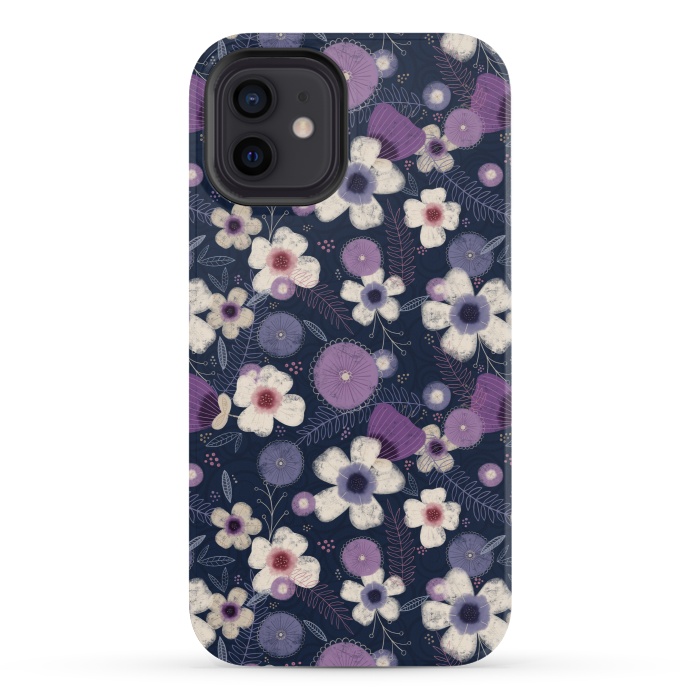 iPhone 12 mini StrongFit Navy & Purple Floral by Noonday Design