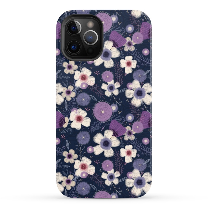 iPhone 12 Pro StrongFit Navy & Purple Floral by Noonday Design