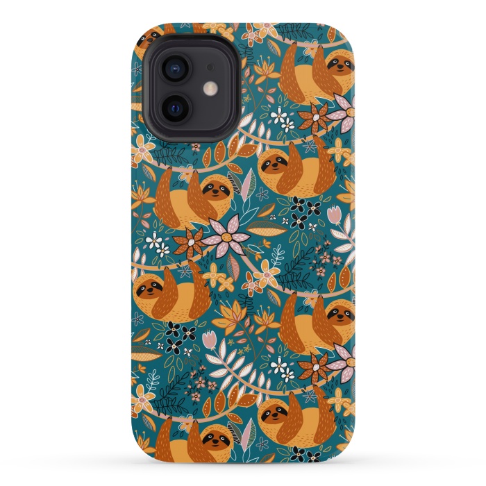 iPhone 12 mini StrongFit Cute Boho Sloth Floral  by Micklyn Le Feuvre