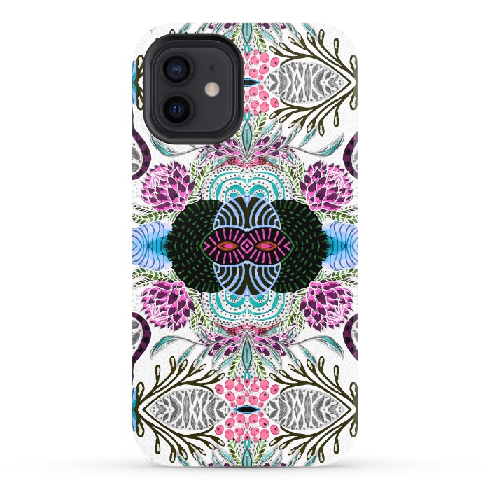 iPhone 12 StrongFit Whimsical tribal mask abstract design by InovArts