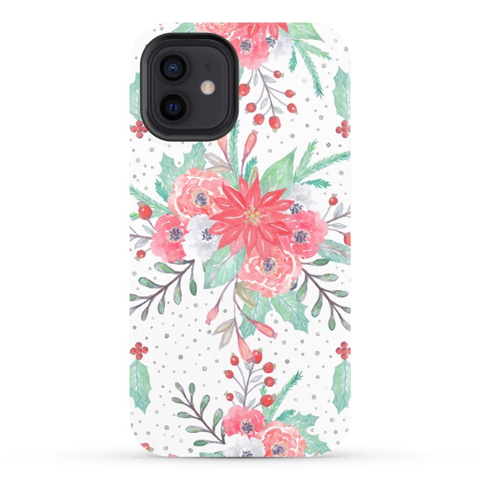 iPhone 12 StrongFit Pretty watercolor Christmas floral and dots design by InovArts