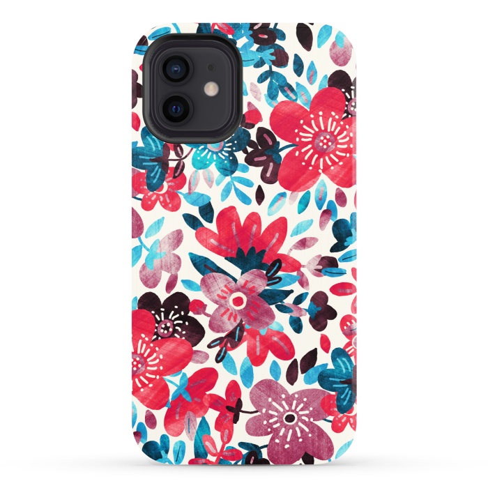 iPhone 12 StrongFit Happy Red & Blue Floral Collage  by Micklyn Le Feuvre