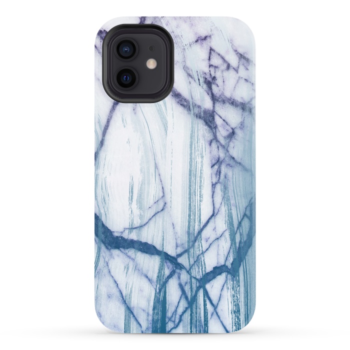 iPhone 12 StrongFit Blue white marble brushstrokes by Oana 