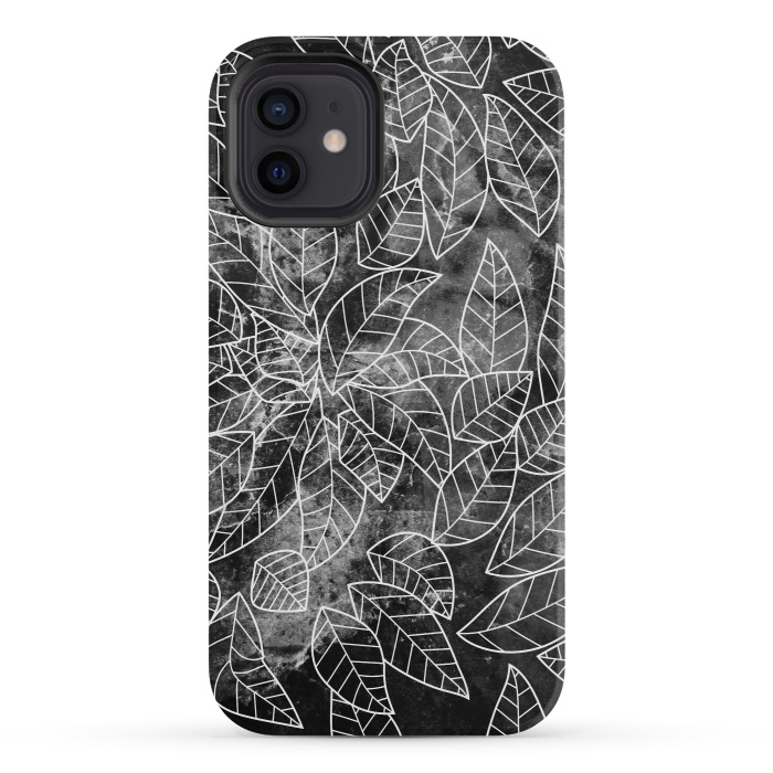 iPhone 12 mini StrongFit Black and white leaves on marble by Oana 