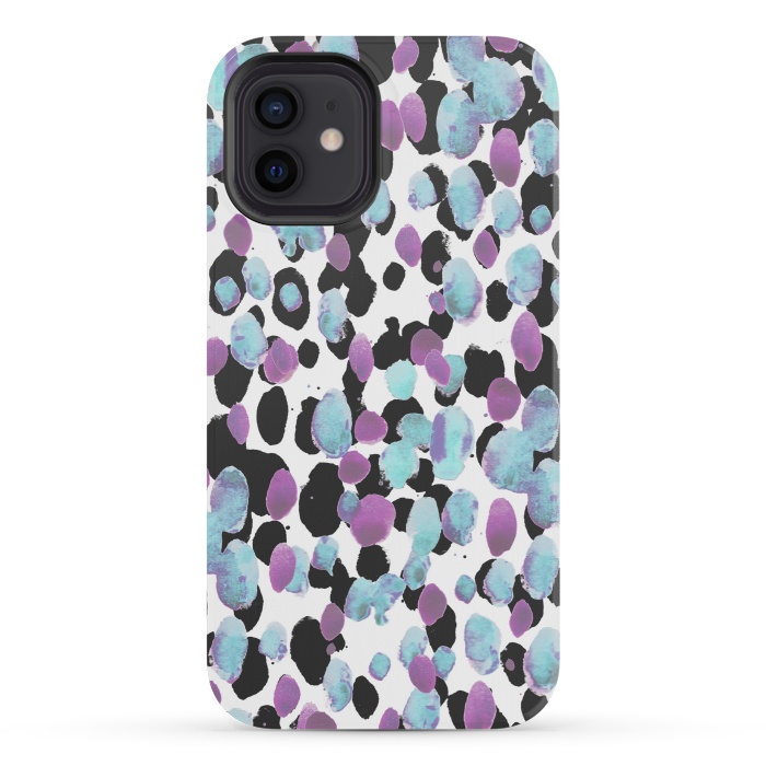 iPhone 12 mini StrongFit Purple blue animal print paint spots by Oana 